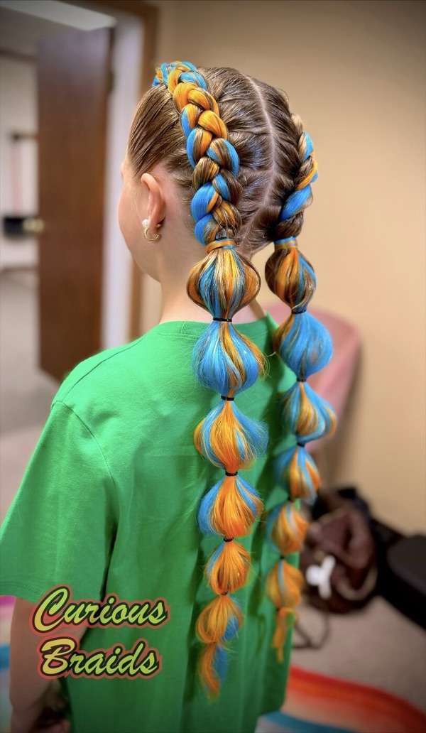 Bubble braids · blue and orange — braided by Curious Braids in Defiance, Ohio